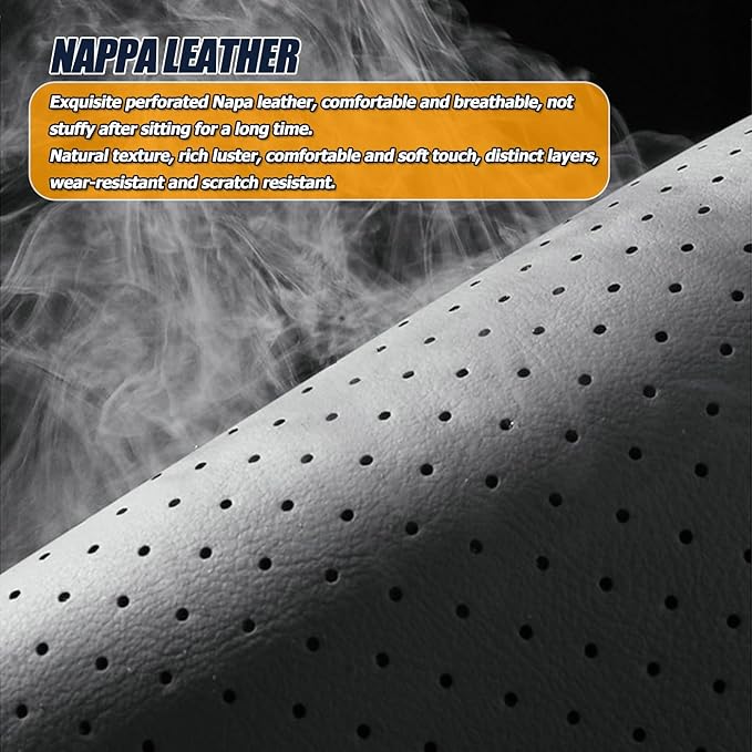 Universal 5 Seats Car Seat Cover, Fit for Most Cars, Nappa Leather Car Seat Cushion Super Breathable, Storage Bags, All Season, Car Seat Covers Full Set 3D Foam Back Support, Black Ash
