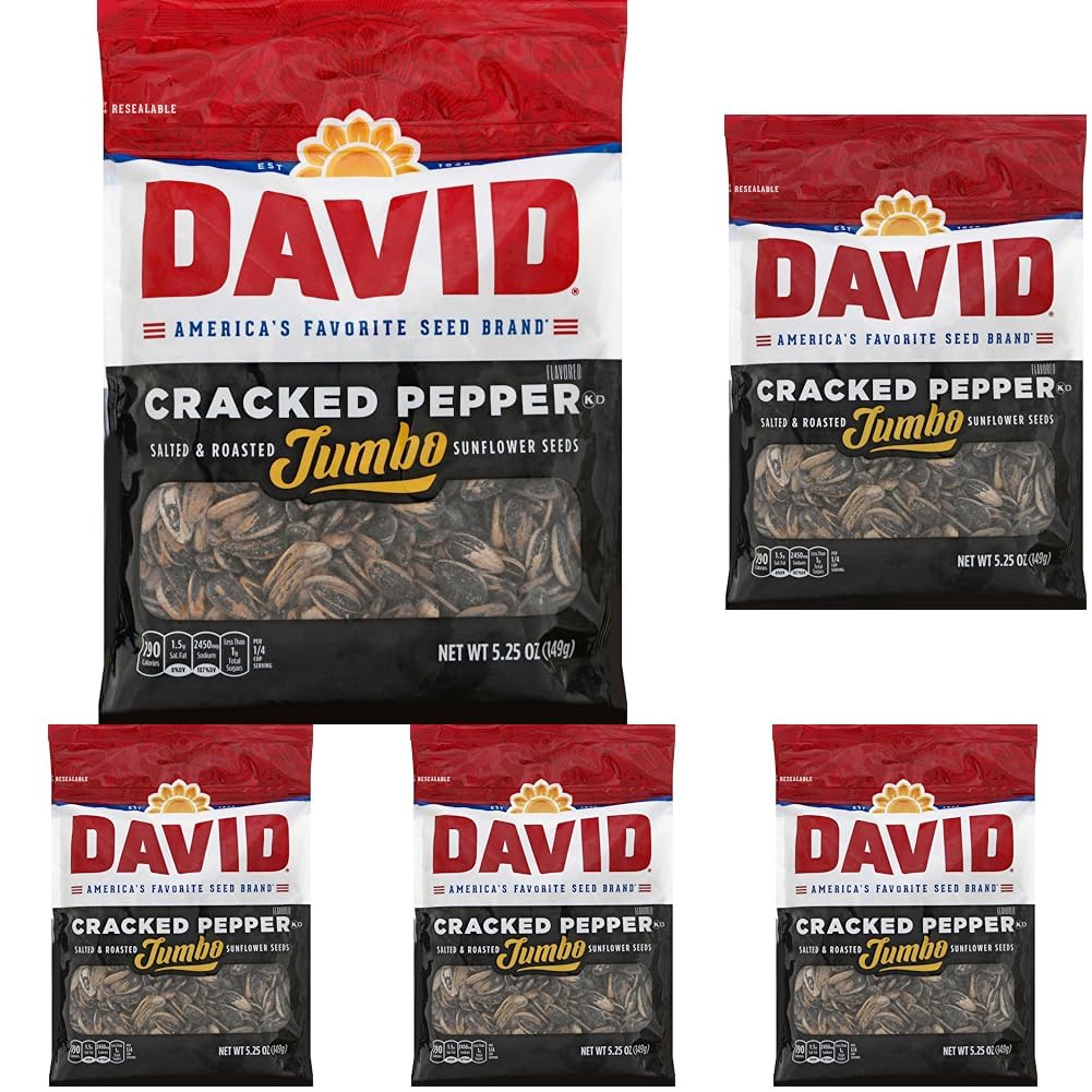 DAVID Jumbo Sunflower Seeds, Cracked Pepper Flavor, 5.25 oz.