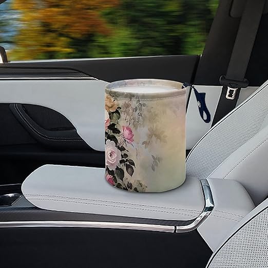 Car Trash Can with Hanging for Back Seat, Car Accessories for Women Men Automotive Garbage Cans Vehicle Trash Can for Truck SUVTradition Flower