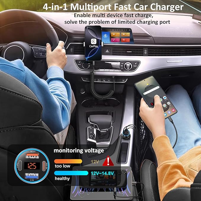 4-Port 65W Fast Car Charger USB C for iPhone 17/16/15/14/13 Pro Max, 3 Pack Dual 12V USB-A&C Car Phone Charger Cigarette Lighter Adapter for Galaxy A16/S25/S24/S23 Ultra+6FT USB-C Cable