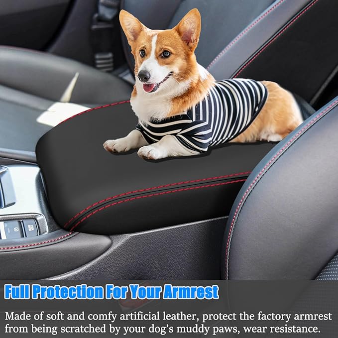 for Honda 11th Accord 2023 2024 Center Console Cover Anti-Scratch Waterproof Leather Armrest Pad Protector Cushion Interior Accessories(Black + Red Stitches)