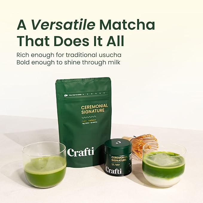 Crafti Signature Ceremonial Grade Matcha Powder | 100% First Harvest | Unsweetened Authentic Japanese Matcha Green Tea Powder from Uji, Kyoto (30g / 1.06oz)