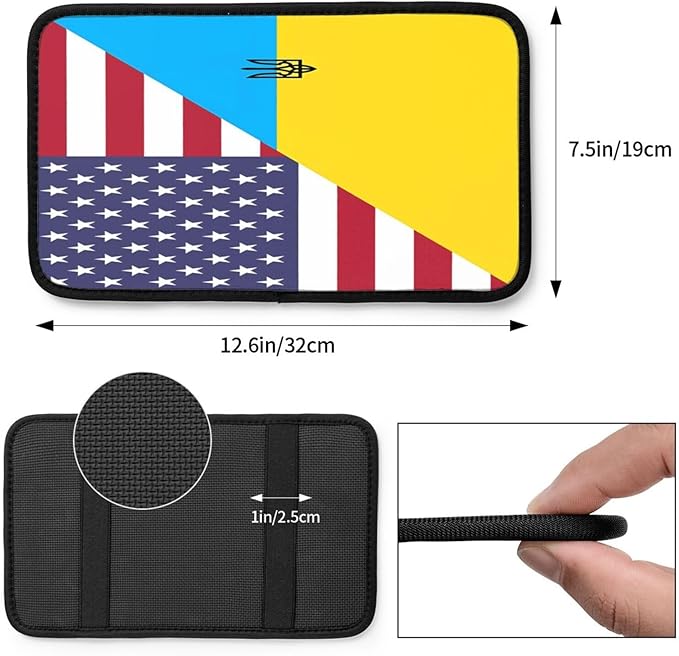 Ukraine Ukrainian Trident American Flag Car Center Console Cover, Universal Waterproof Armrest Pad, Soft Comfort Cushion & Scratch-Resistant Protector for Cars, SUVs and Trucks