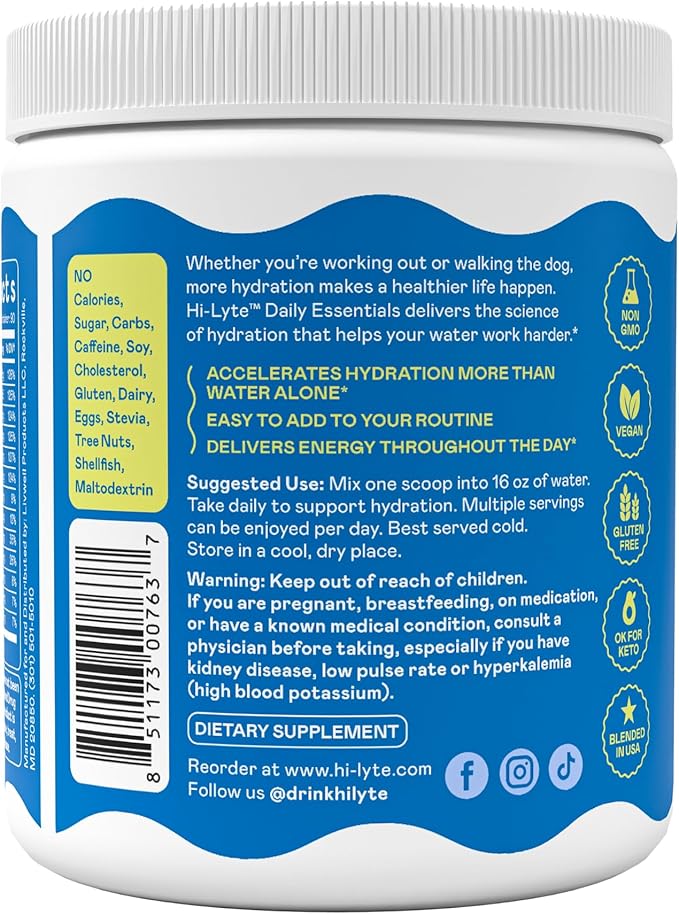 Hi-Lyte Electrolyte Powder, Daily Hydration Supplement Drink Mix, 90 Servings | Sugar-Free, 0 Calories, 0 Carbs | No Maltodextrin. Gluten-Free | Supports Keto | Light Refreshing Flavor (Raspberry)