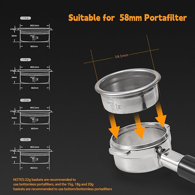 58MM Espresso Portafilter Basket - 22g Espresso Paper Filters, High Precision Extraction Portafilter Basket Filter, Fits for Most 58MM Coffee Machines