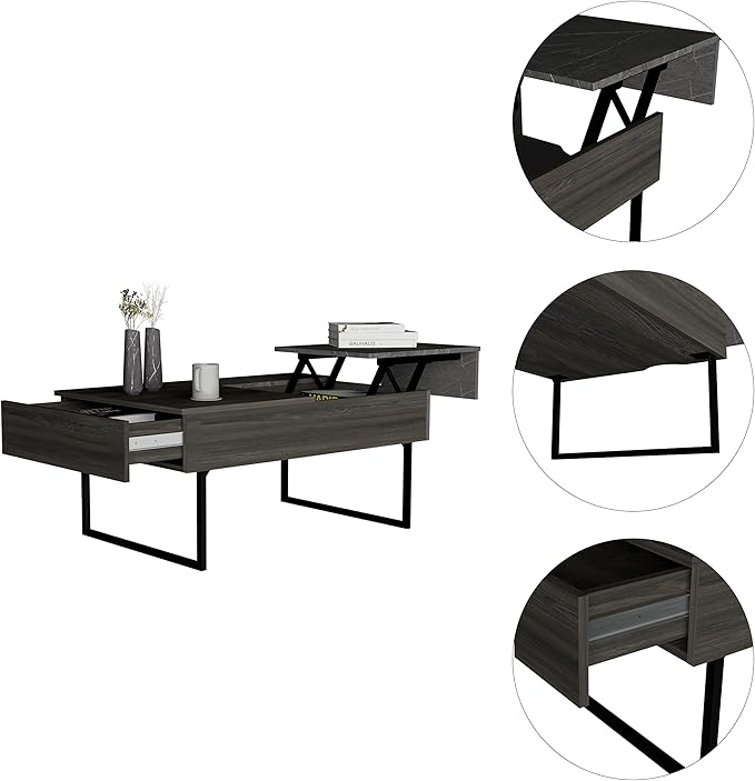 Sleek Coffee Station with Lift Top & Drawer - / Onyx Combo - Compact Home Office & Kitchen Storage