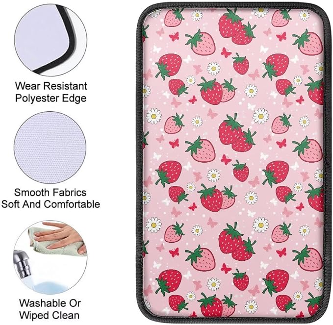 Horeset Pink Strawberry Car Center Console Covers Auto Accessories Anti-Scratch Non-Slip Arm Rest Cushion Protector Fit SUV Sedan Truck