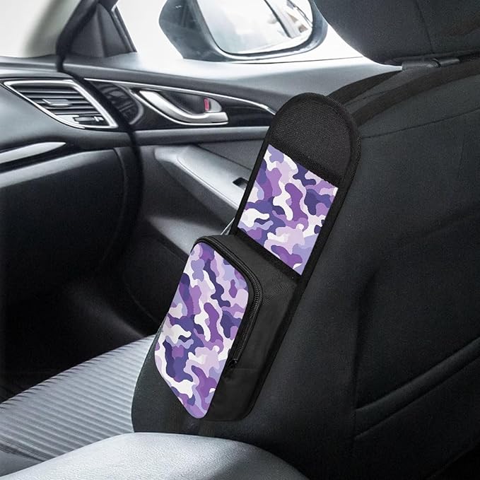 Purple Camo Car Seat Side Storage Organizer Front Seat Organizer Universal Car Storage Organizer, Car Interior Accessories for Women Men