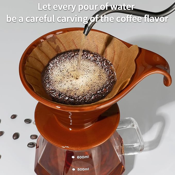 Mongdio Pour Over, Ceramic Coffee Pour Over, Reusable Porcelain Portable Pour Over Coffee Maker with 40pcs Paper Filter, For Home,Coffee