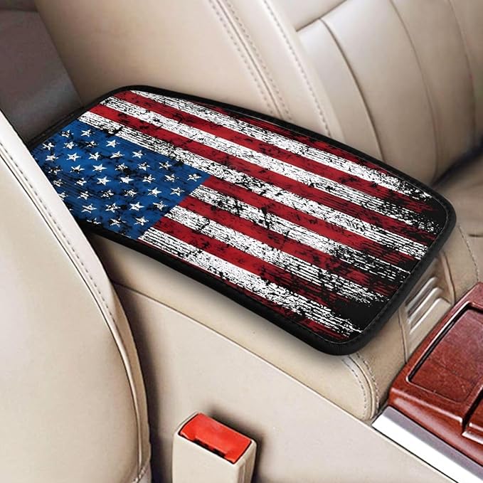 American Flag Car Center Console Cover, Universal Waterproof Armrest Pad, Soft Comfort Cushion & Scratch-Resistant Protector for Cars, SUVs and Trucks
