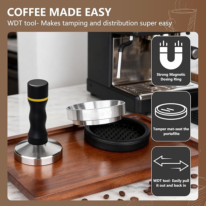 Espresso Accessories Kit, 2-in-1 Espresso Tamper and WDT Tool, 51mm Coffee Tamper with 304 Stainless Steel Needles, Espresso Accessories Gift for Home Baristas