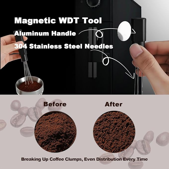 Espresso Accessories 54mm Spring Loaded Tamper Kit, 5-Piece Set with Needle Distributor WDT Tool, Dosing Funnel & Tamping Mat for 54mm Portafilter Espresso Machines (54mm)