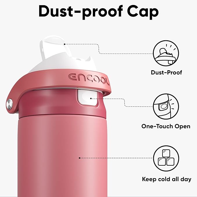 ENCOOL Leakproof Insulated Water Bottle with Straw Dual-Sip Water Bottle Bag-Safe Design for Work, Commute & Gym – Keeps Drinks Cold All Day, 32 oz, Vermilion