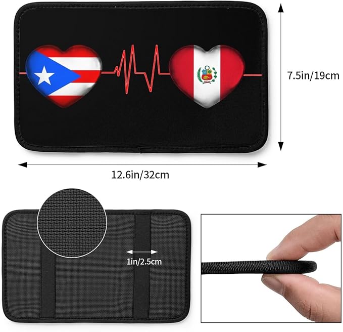 Auto Center Console Pad Puerto Rico Porto Rico Puerto Rican and Peru Peruvian Flag Be of one Mind Car Armrest Cover Armrest Seat Handrail Box Cover Cushion Universal Decoration Protector Accessories