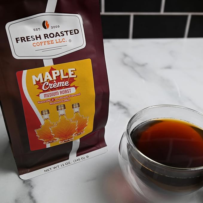 Fresh Roasted Coffee, Maple Crème Flavored Coffee, 12 oz, Medium Roast, Kosher, Ground