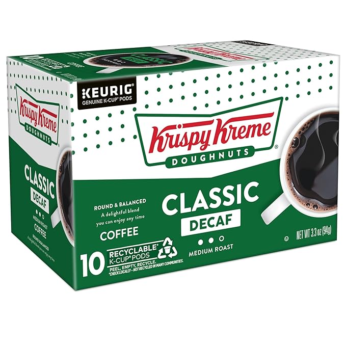Krispy Kreme Classic Decaf Keurig Single-Serve K-Cup Pods, Light Roast Coffee, 60 Count (6 Packs of 10)