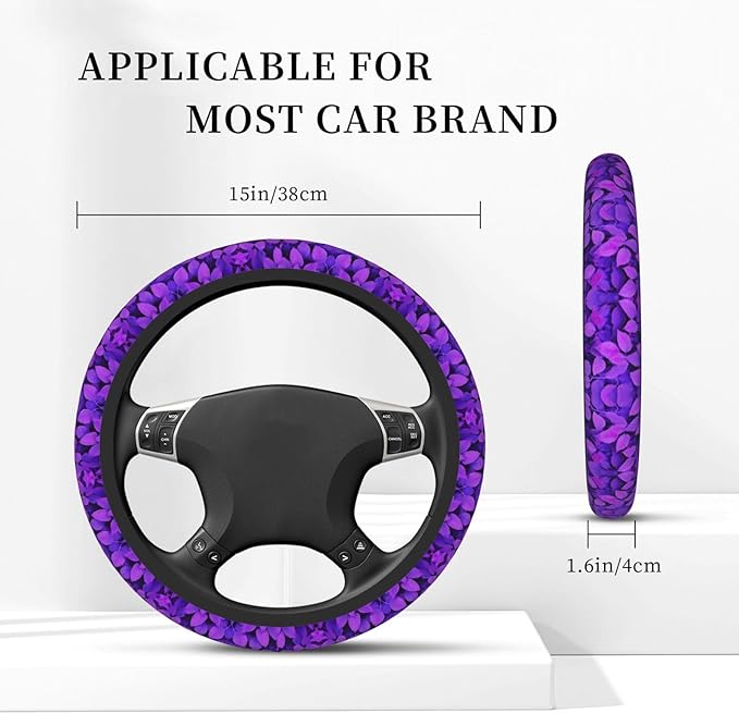 Purple Leaves Car Steering Wheel Cover, 15 Inch Steering Wheel Cover Stylish Decor for Most Cars