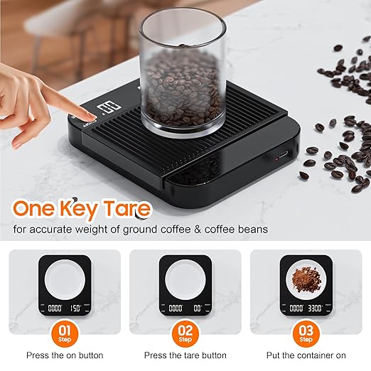 0.1g/3KG Coffee Scale with Timer, Espresso Scale, Rechargeable, Glass Mirror Design, for Pour-Over Barista,for Pour-Over, Espresso, French Press, Kitchen Use
