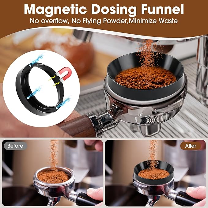 54mm Spring Loaded Espresso Tamper Kit with WDT Tool Dosing Ring and Tamping Mat for 54mm Portafilter Home Coffee Machines