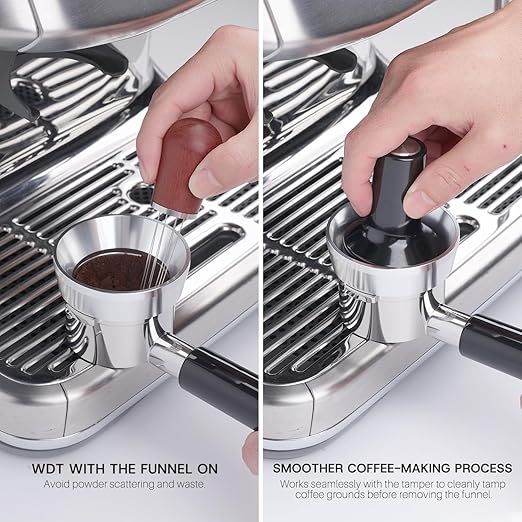 54mm Espresso Dosing Funnel with Magnetic | Fits Breville 54mm Portafilter | Sits On The Outside of The Portafilter | Silver