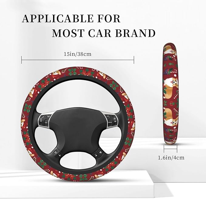 Neoprene Steering Wheel Cover Christmas Corgi Car Steering Wheel Cover Universal Fit for Most Cars