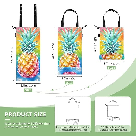 ALAZA Hanging Car Trash Bags Garbage Bag Trash Can for Back Seat Small Colorful Pineapple Washable Storage Bag Retractable 2 Pack