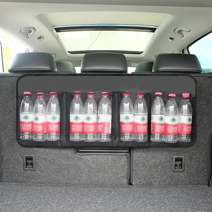 Healifty Backseat Organizer Car Storage Bag Multi Pocket Hanging Cargo Organizer for Emergency Gear Auto Supplies Outdoor Activities Straps Hook Loop Fastener Black