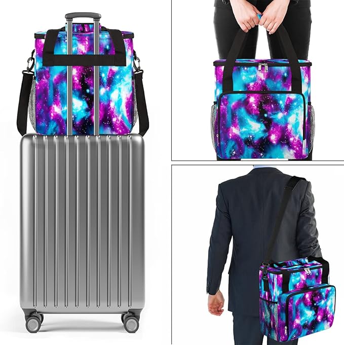 Funny Galaxy Coffee Maker Carring Bag Glitter Space Travel Storage Tote Bag Compatible with Keurig K-Mini or K-Mini Plus Portable Single Serve Coffee Brewer Case with Pockets for K-cup Pods