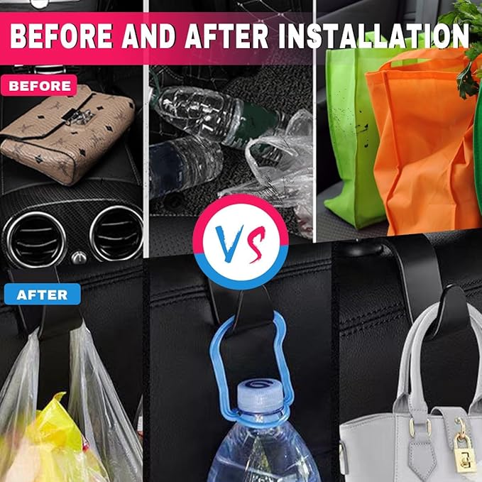 4PCS Car Seat Headrest Hooks, Auto Back Seat Hanger Holder, Durable Stylish Vehicle Organizer Universal Car Interior Accessories, Storage Hooks for Purses, Bags, Clothes, Hats