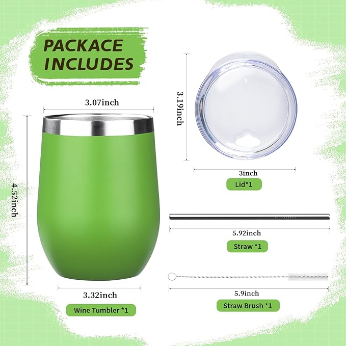 12oz Stemless Wine Tumbler with Lid Double Wall Insulated Wine Cup Stainless Steel Glasses Tumbler with Straw Insulated cocktail Tumbler Coffee Mug for Hot and Cold Beverages (Multicolor-10,6Pack)