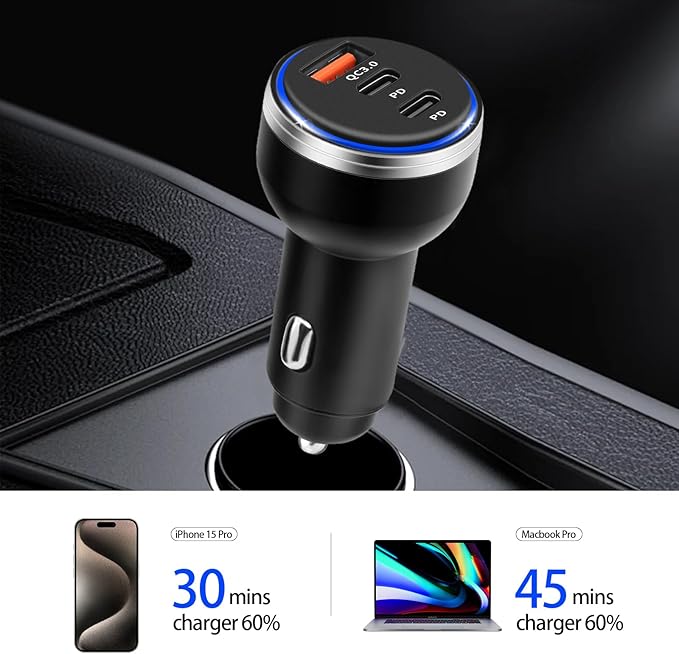 Car Charger for iPhone 16，90W 3-Port Charger Adapter for iPhone 16/16 Plus/16 Pro/16 Pro Max/15/14/Pro Max/AirPods4/ iPad Pro/Mini