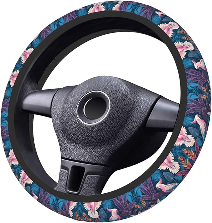 Tropical Prints Neoprene Steering Wheel Covers Women Men Car Accessories, Universal 15 Inch Fit Auto, Suvs, Truck