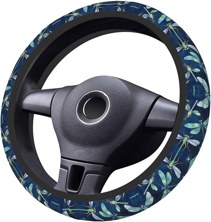 Watercolour Beautiful Dragonfly Insect Neoprene Steering Wheel Covers Women Men Car Accessories, Universal 15 Inch Fit Auto, Suvs, Truck