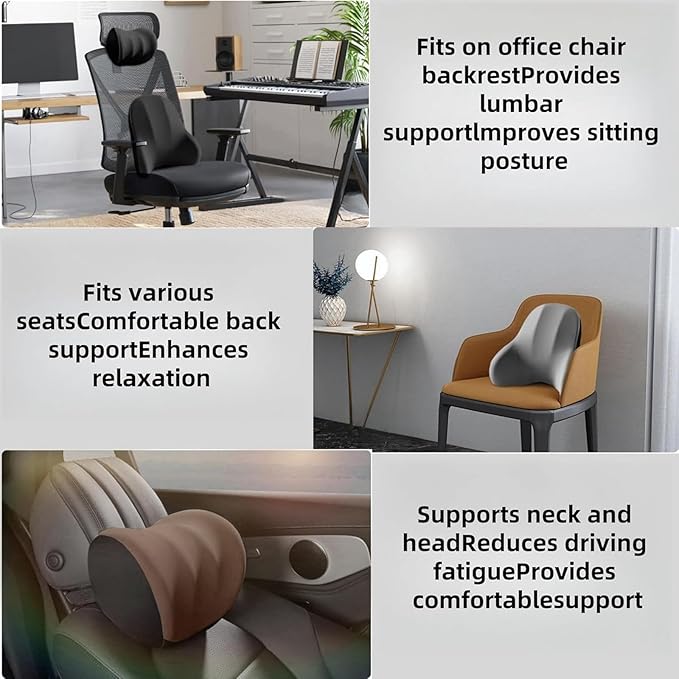 Car Headrest Lumbar Support Cushion for Toyota Corolla Cross 2022 2023 2024, Ergonomic Car Seat Headrest Cushion for Neck Back Pain Relief Memory Foam Breathable Removable Cover for Office Chair Car