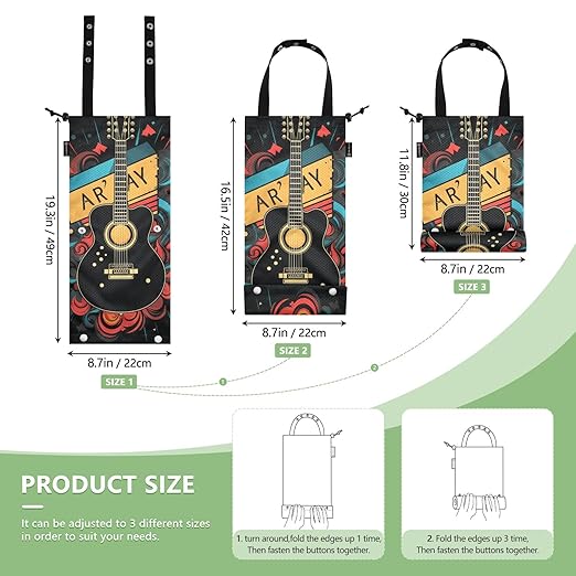 ALAZA Hanging Car Trash Bags Garbage Bag Trash Can for Back Seat Small Guitar 1 Washable Storage Bag Retractable 2 Pack