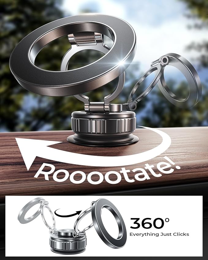 DIMONCOAT 2026 Upgraded Metal Vacuum Magnetic Phone Holder for Car [109LB Suction+2800gf Magnetic], 360° Magsafe Car Mount Suction Cup Phone Mount, Foldable Car Phone Holder for iPhone 17/16 Pro Max
