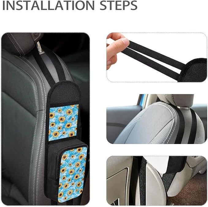 Car Seat Side Organizer with Sunflower Flower 2 Pocket Vehicle Front Seat Storage Bag,Universal Seat Hanging Pocket for Most Cars,SUVs and Trucks,Can Hold Purses