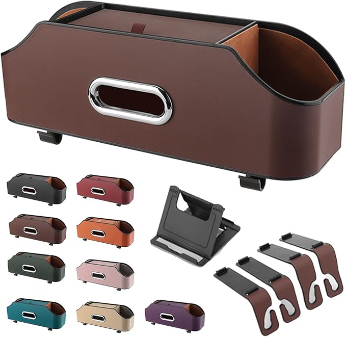 3-In-1 Car Backseat Organizer, 2026 New Multifunctional Car Seat Back Storage Box with Hooks and Phone Holder, Car Cup Holder Organizer for Hold Phone, Snacks, Drinks, Handbag (Brown)