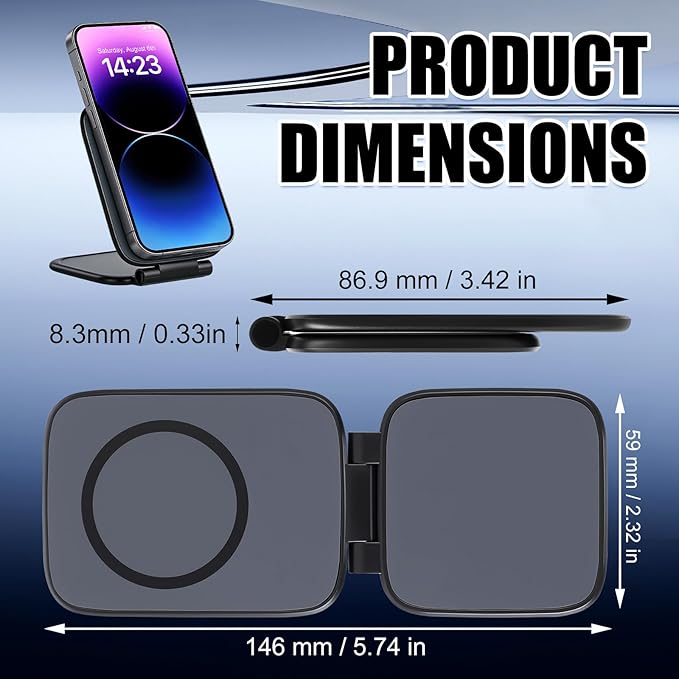 Ultra-Thin Foldable Magnetic Car Phone Mount,Shockproof, Strong Magnet Secure,270° Adhesive Cell Phone Holder for Your Car/Gym/Mirror Compatible with iPhone & Android