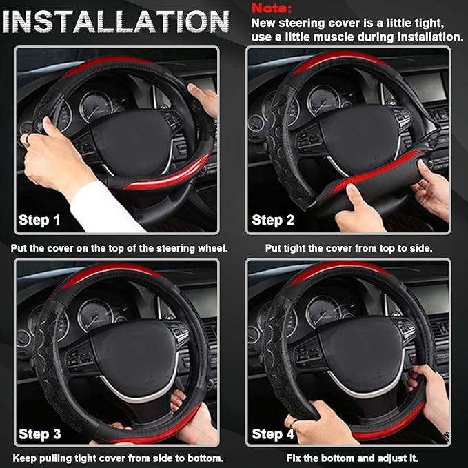 GIANT PANDA Steering Wheel Cover for Dodge Ram 1500 - Car Steering Wheel Covers for Dodge Ram 2500 3500 15.5-16 inch - Black