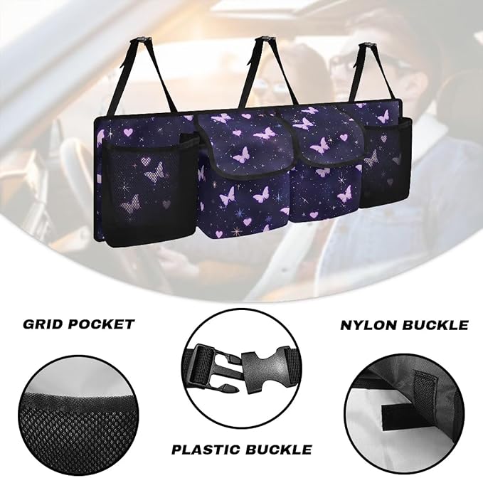 Car Trunk Organizer, Butterfly Hanging Seat Back Storage Organizer with Large Pockets, Space-Saving Backseat Car Organizer, Large Capacity Collapsible Bag