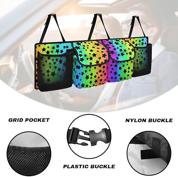 Trunk Hanging Organizer, Rainbow Galaxy Star Backseat Bag, Car Interior Accessories Decoration with Pocket for Groceries, Provide Storage Space for SUV, Jeep, MPVs