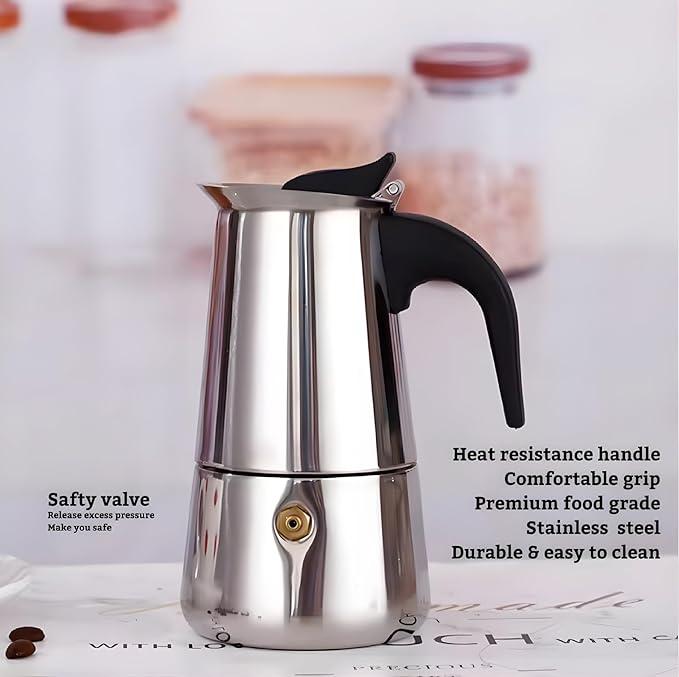 Stainless Steel Moka Pot, Gas/Electric Stovetop Espresso Maker, Percolator Coffee Pot Italian Percolator Cuban Café Brewing, Greca Coffee Maker (12CUP 600ml)