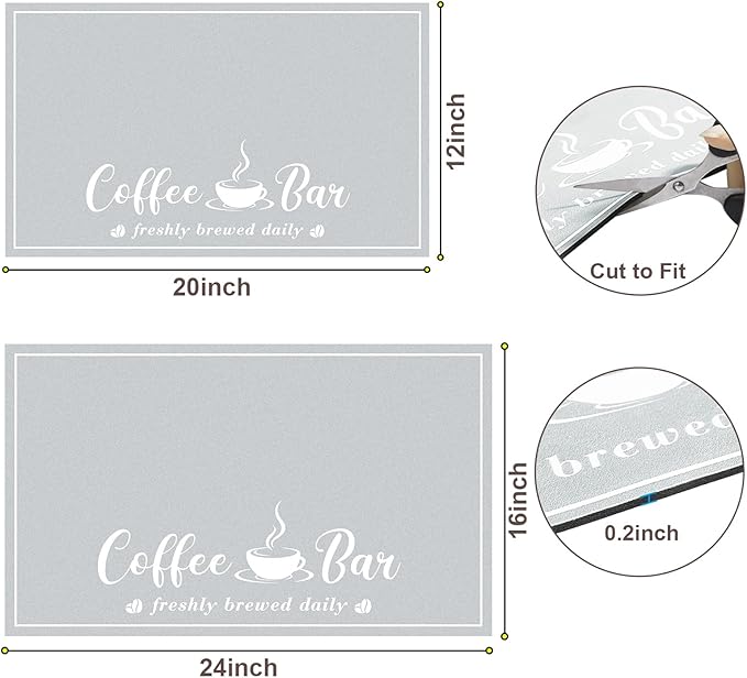 Absorbent Coffee Mat, Fashion Dish Drying Mat for Kitchen Counter Coffee Bar Accessories Espresso Machine Dish Rack 12" x 20" Light Grey
