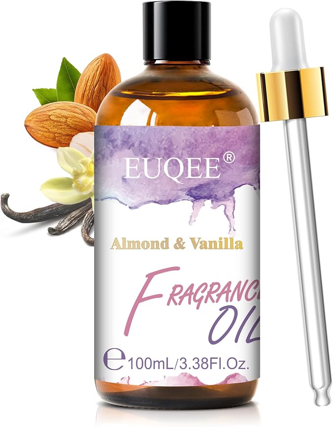 EUQEE Almond & Vanilla Fragrance Oil, 3.38 Fl oz/ 100ml Essential Oils for Diffuser for Home, Candle Making, DIY Soap with Glass Dropper