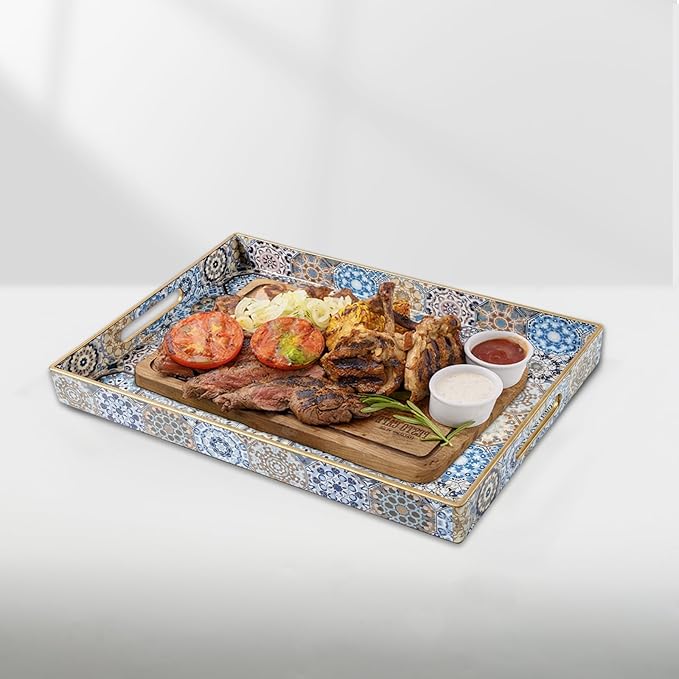 Coffee Table Trays for Living Room Serving Tray with Handles, Modern Large Tray for Ottoman Coffee Table