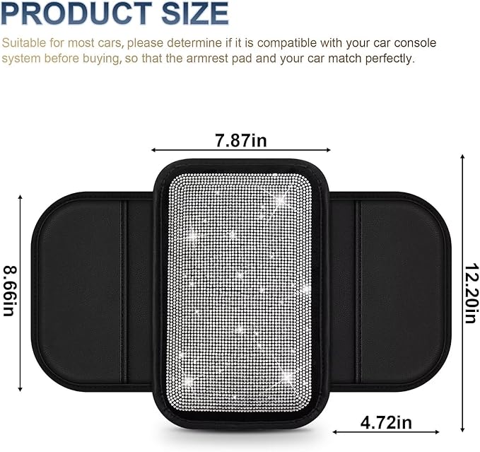 YORKNEIC Center Console Cover Fit for Lincoln Corsair Bling Car Armrest Cover Crystal Rhinestone Armrest Cushion for Car Console with 2 Storage Bags - Diamond Armrest Cover