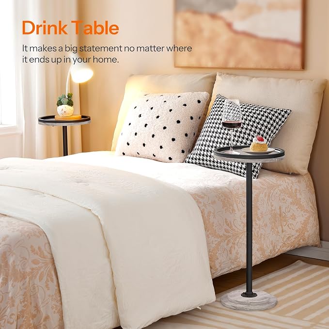 HOOBRO Small Round Side Tables, Set of 2, Drink Tables, Coffee Martini Tables with Pedestal Accent for Small Spaces in Living Room, Bedroom, Sofa Couch, Greige BG168BZP201