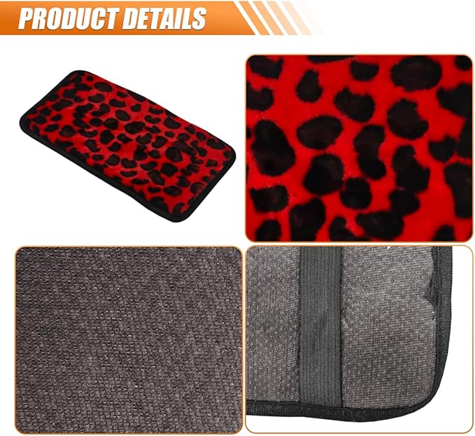 Craedli Leopard Print Car Center Console Cover, Fluffy Soft Car Arm Rest Protective Cushion with Elastic Band, Comfortable Warm Auto Interior Armrest Box Decoration Pad for SUV Truck (Red)