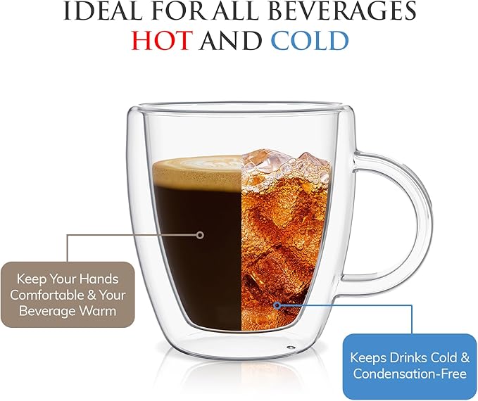 Mindful Design Double Wall Insulated Glasses Espresso Cups (Set of 2) - 5.4-Ounce Mugs